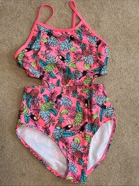 Cat & Jack Pink Tropical Toucan One-Piece Swimsuit